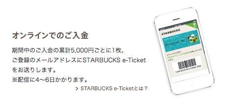 スターバックスカード5000円チャージでe-Ticketがもらえる